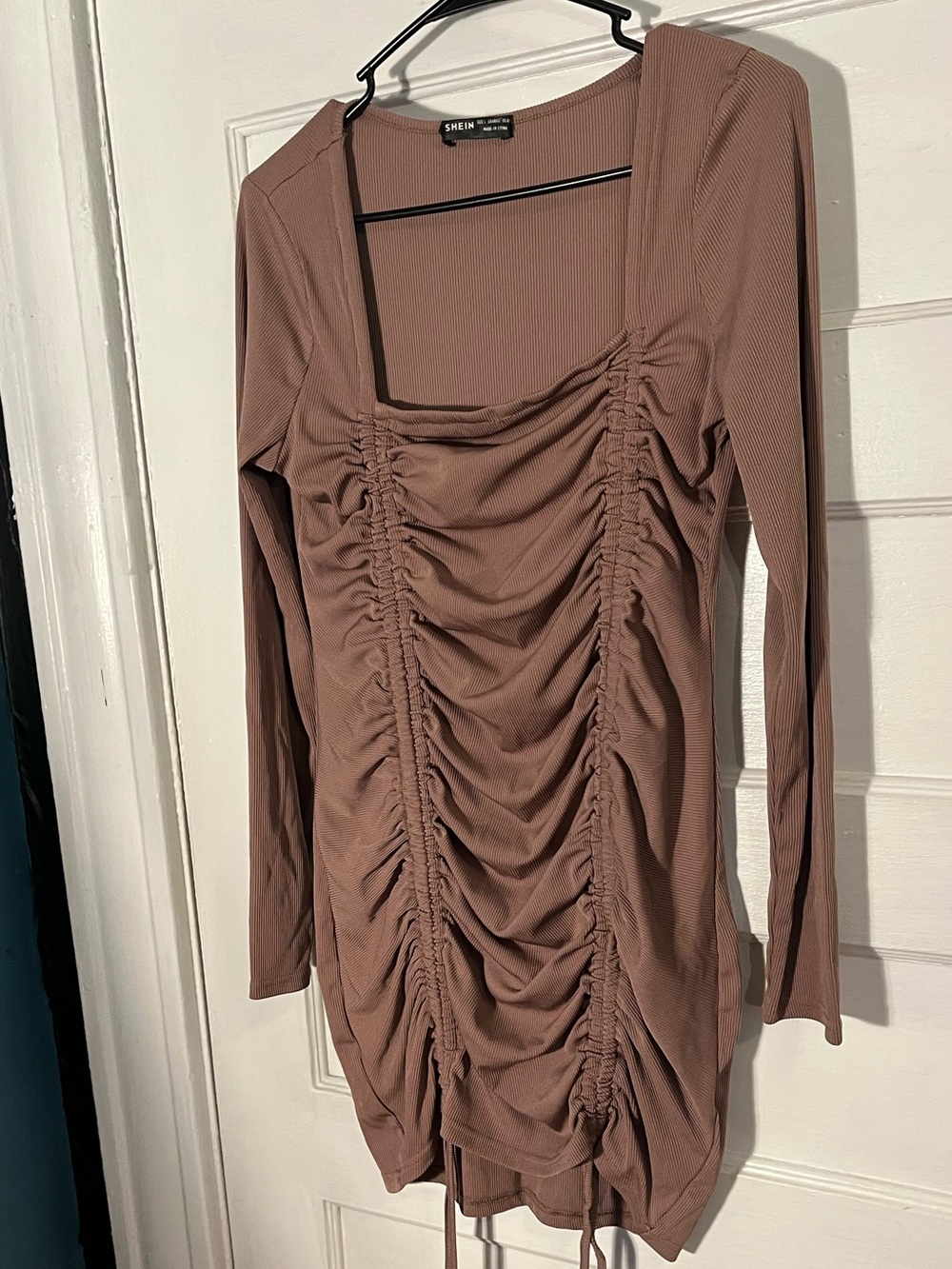 SHEIN Mauve Ruched Long-Sleeve Mini Dress